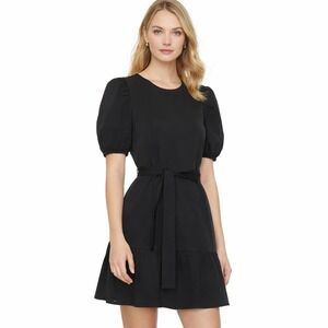 NWT Nation Ltd Evangeline Belted‎ Tiered Mini Dress Size S Black Puff Sleeves